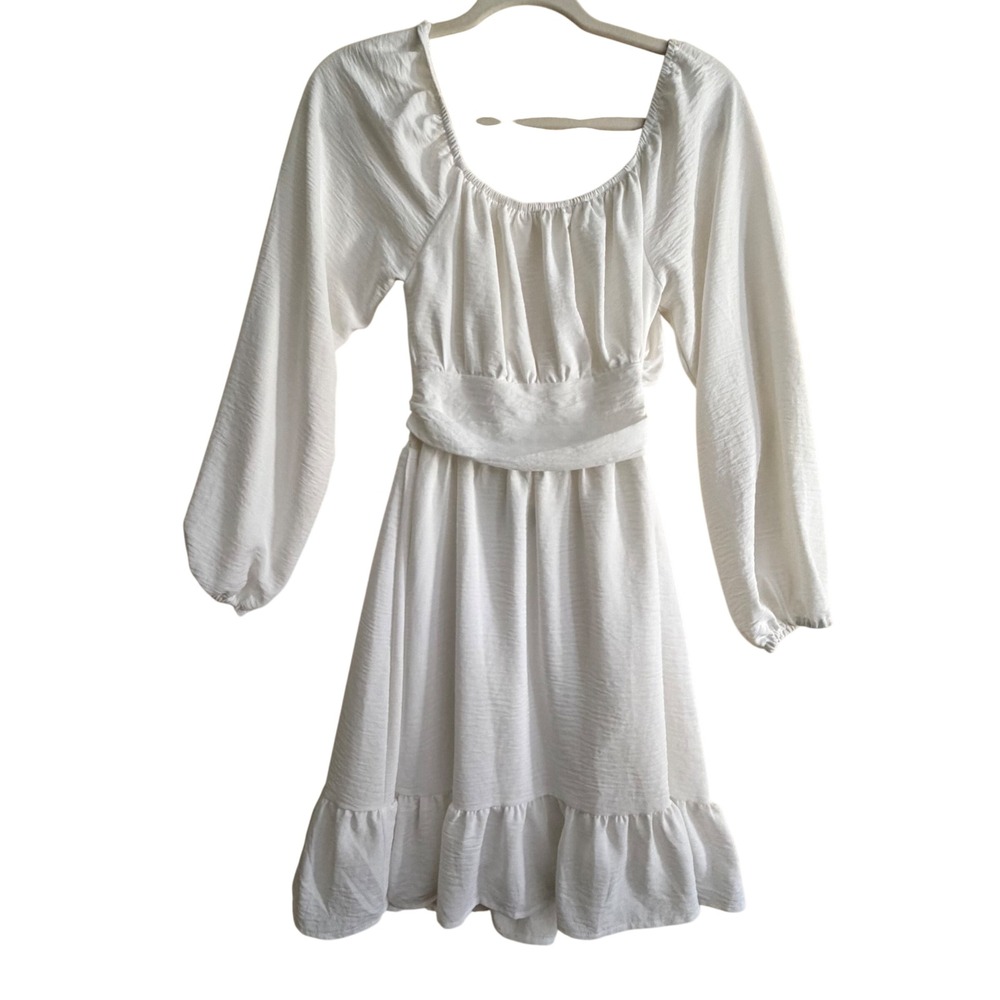 Dokotoo White Long Sleeve Tie Back Cutout Ruffle Mini Dress Small
